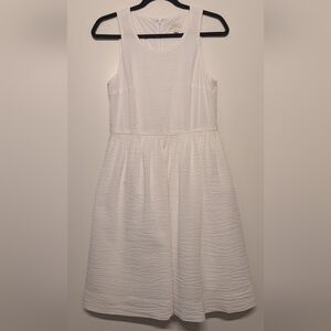 J.Crew White Seersucker Cotton Sleeveless Fit & Flare Dress Size 6 with Pockets